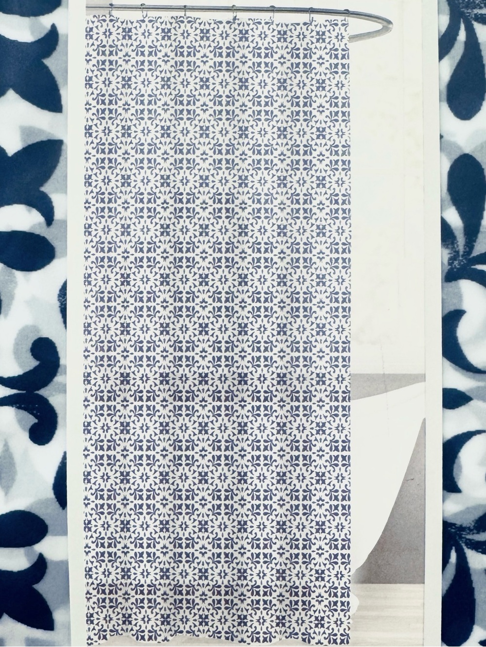 Comfort Bay Peva Shower
Curtain Damask Printed Navy Blue 70x72 NWT